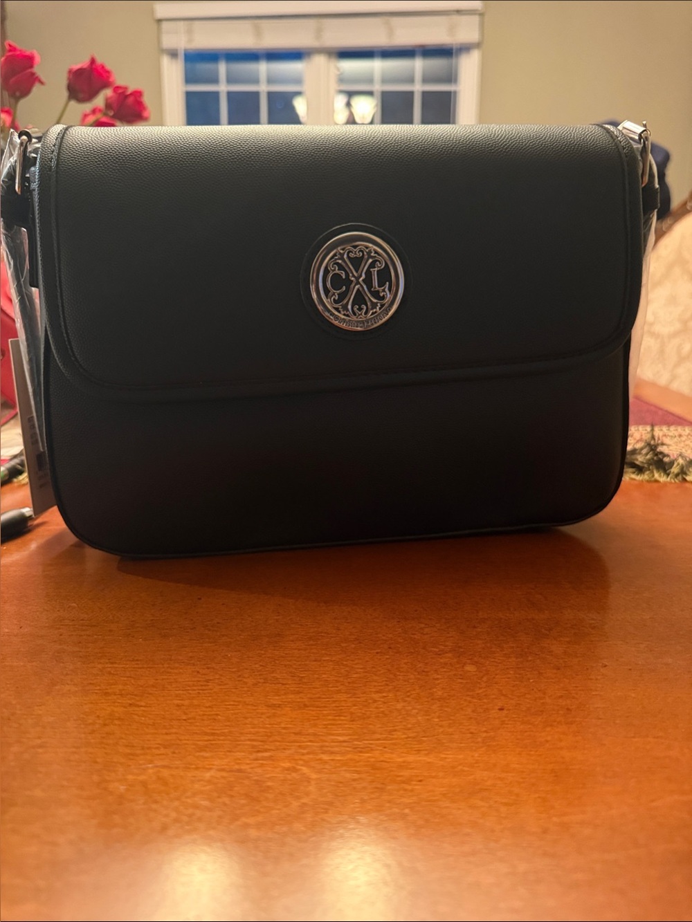 Christian Lacroix Black Crossbody Bag with Silver Emblem